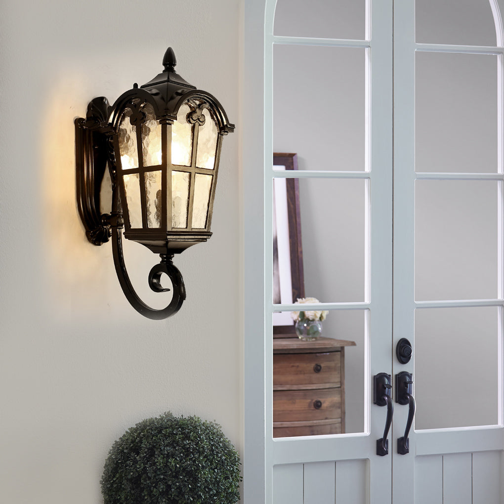 Waterproof Vintage Lantern Shaped Black Retro Outdoor Plug in Wall Lamp