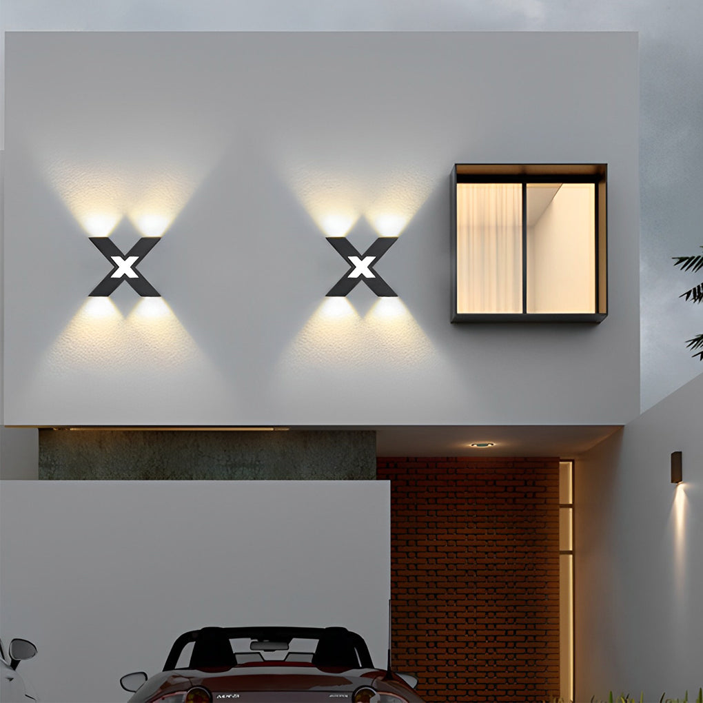 X Shape Creative Waterproof LED Black Modern Outdoor Wall Lamp Exterior Lights