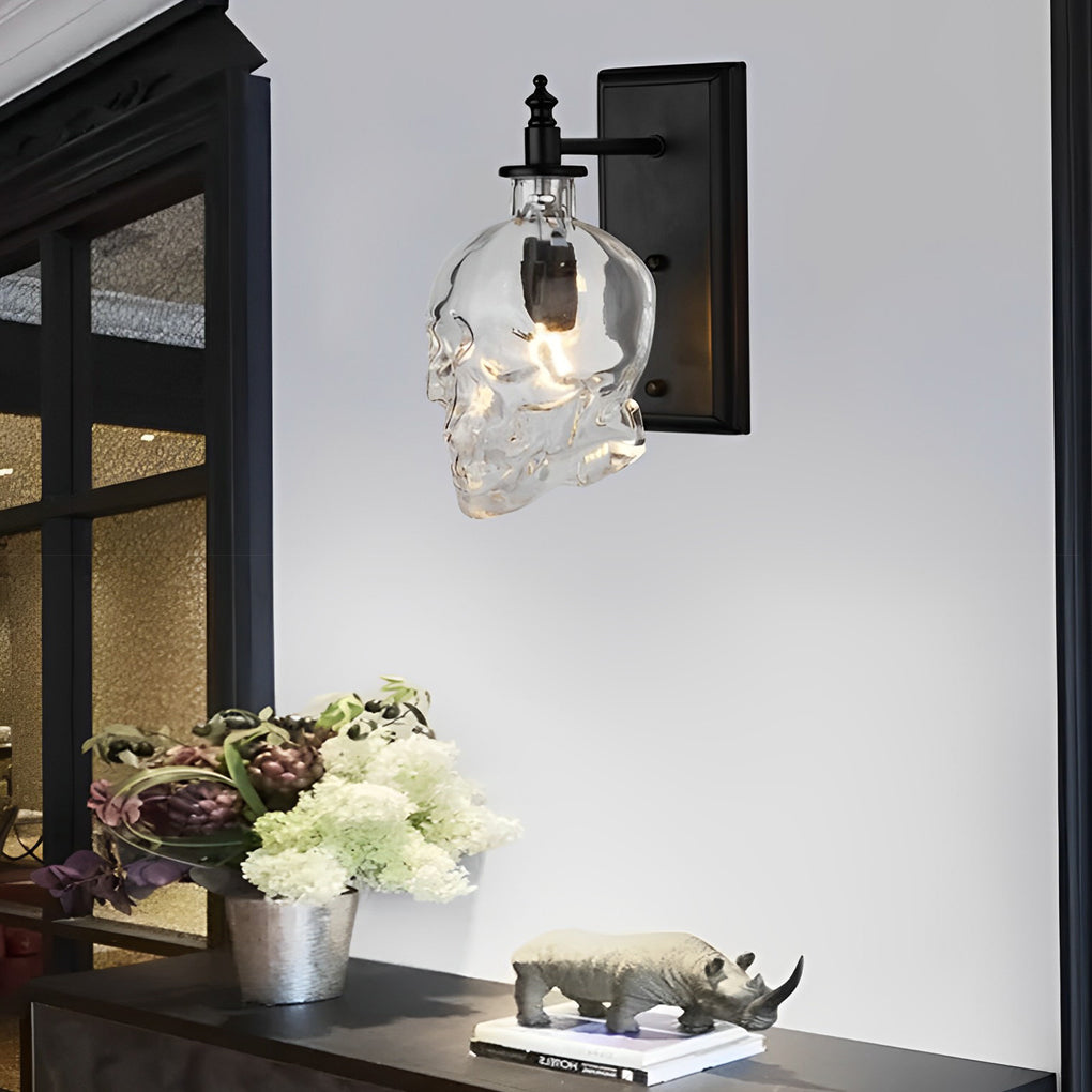 Retro Glass Skull Head LED Black Industrial Style Decorative Wall Lamp