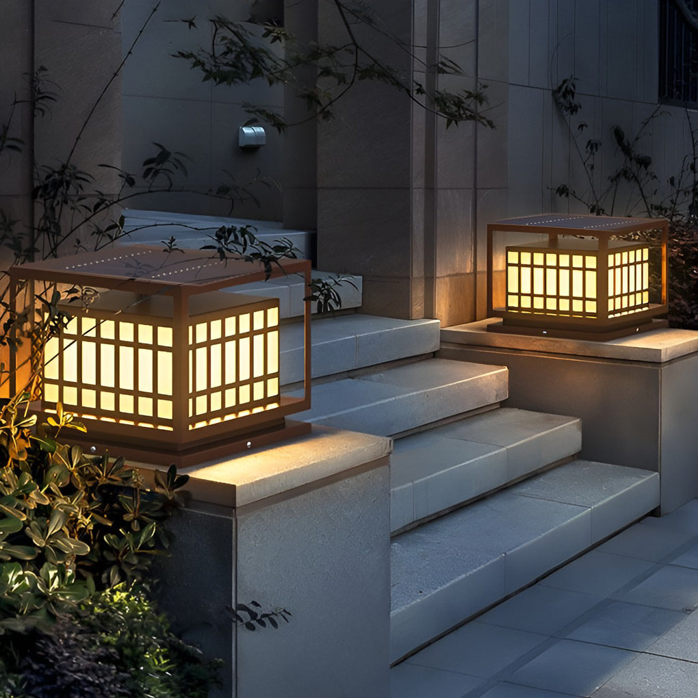 Square LED Waterproof Brown Modern Outdoor Deck Post Lights Pillar Light - Dazuma
