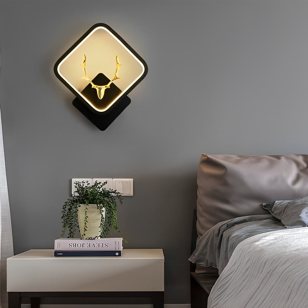Round Square Creative Antlers Design LED Modern Wall Lamp Bedside Light
