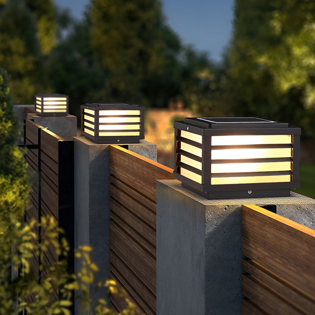Square Waterproof LED Three Step Dimming Modern Solar Fence Post Lights - Dazuma