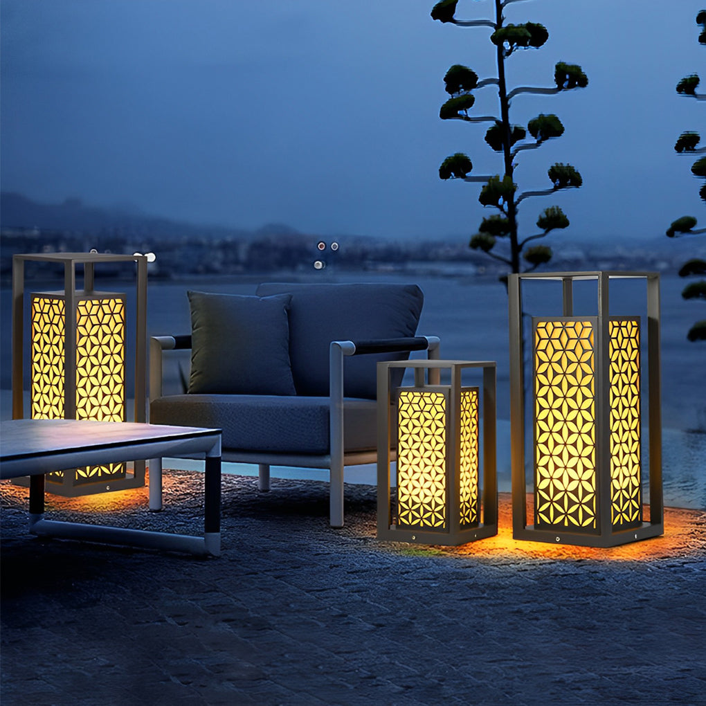 Floral Pattern LED Lawn Lamp Unique Modern Pathway Lights Black