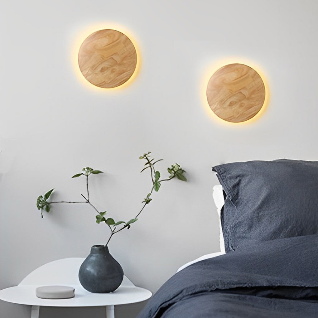 Round Oval Creative LED Wood Nordic Bedside Wall Lamp Wall Sconce Lighting - Dazuma