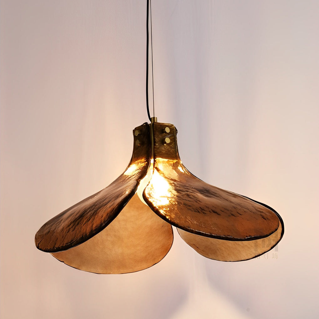 Four-leaf Flower Design Glass Copper Brown Retro Chandelier Hanging Lamp