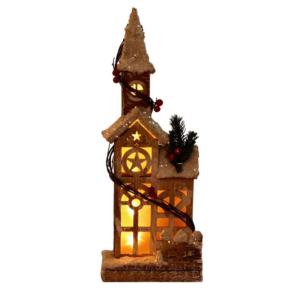 Creative Wooden Christmas Houses Village Ornaments Decoration with Lights