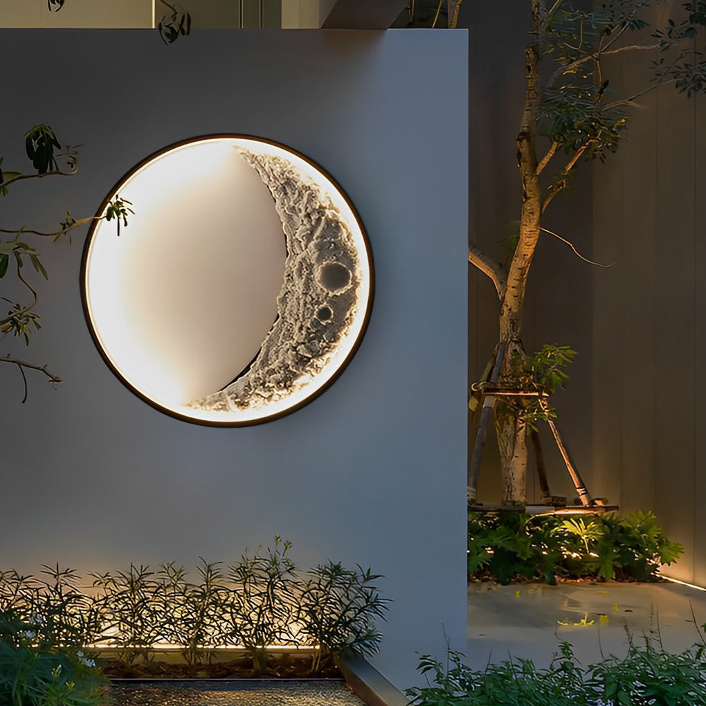 Round Creative Moon Resin Lunar Texture Waterproof Outdoor Wall Lights