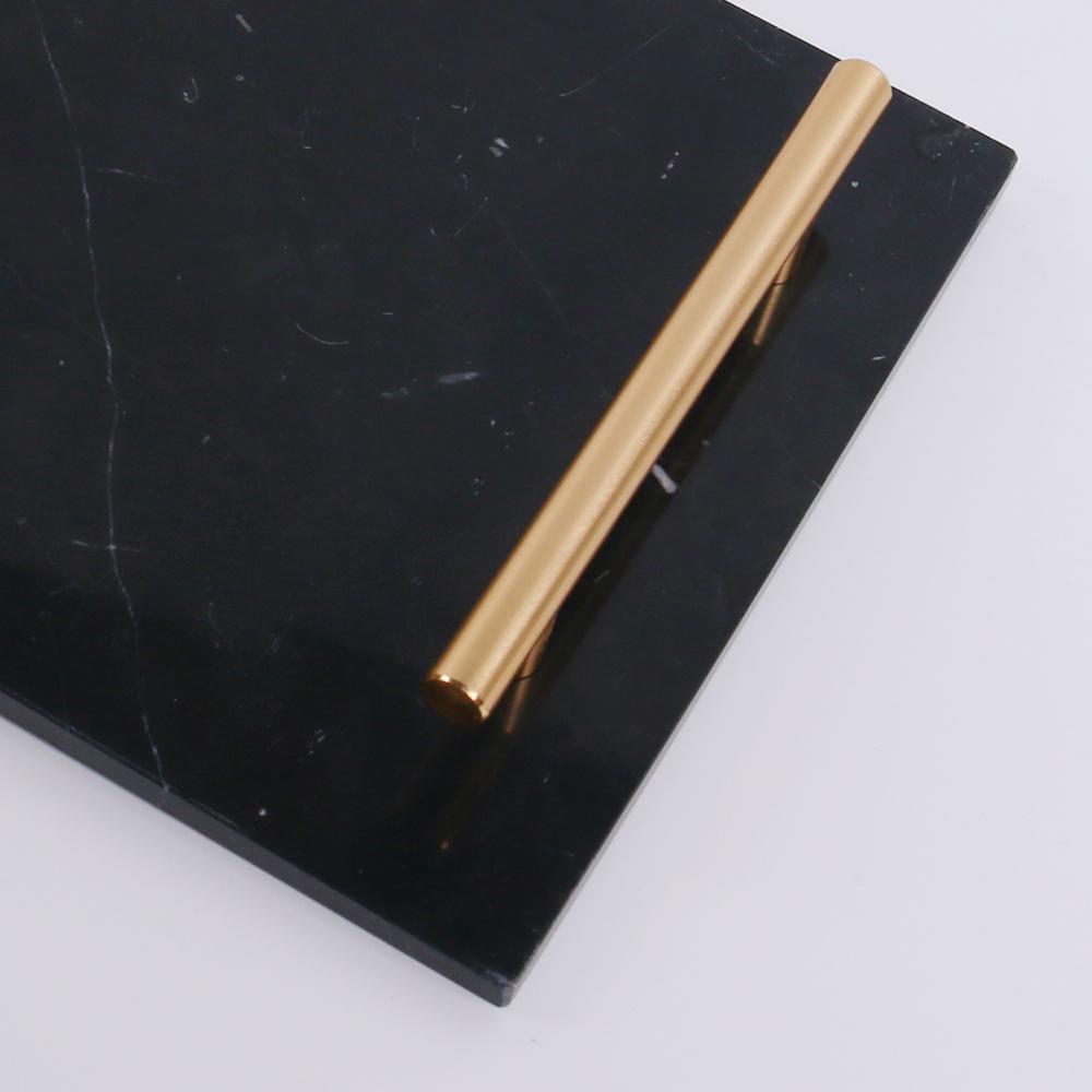 Marble Coffee Tray Serving Tray with Gold Handles Black Rectangle