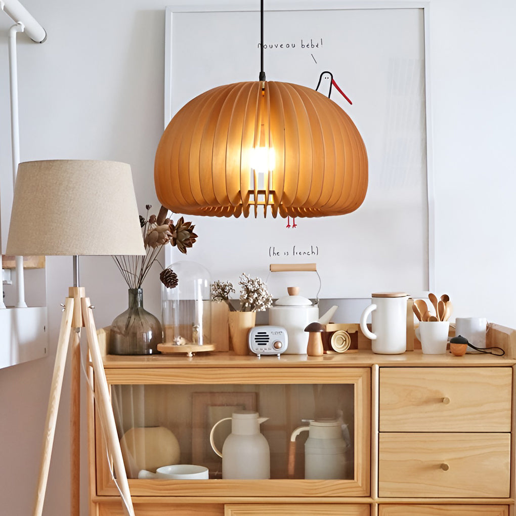 Creative Wood Pumpkin-Shaped Retro Nordic Chandelier Pendant Light