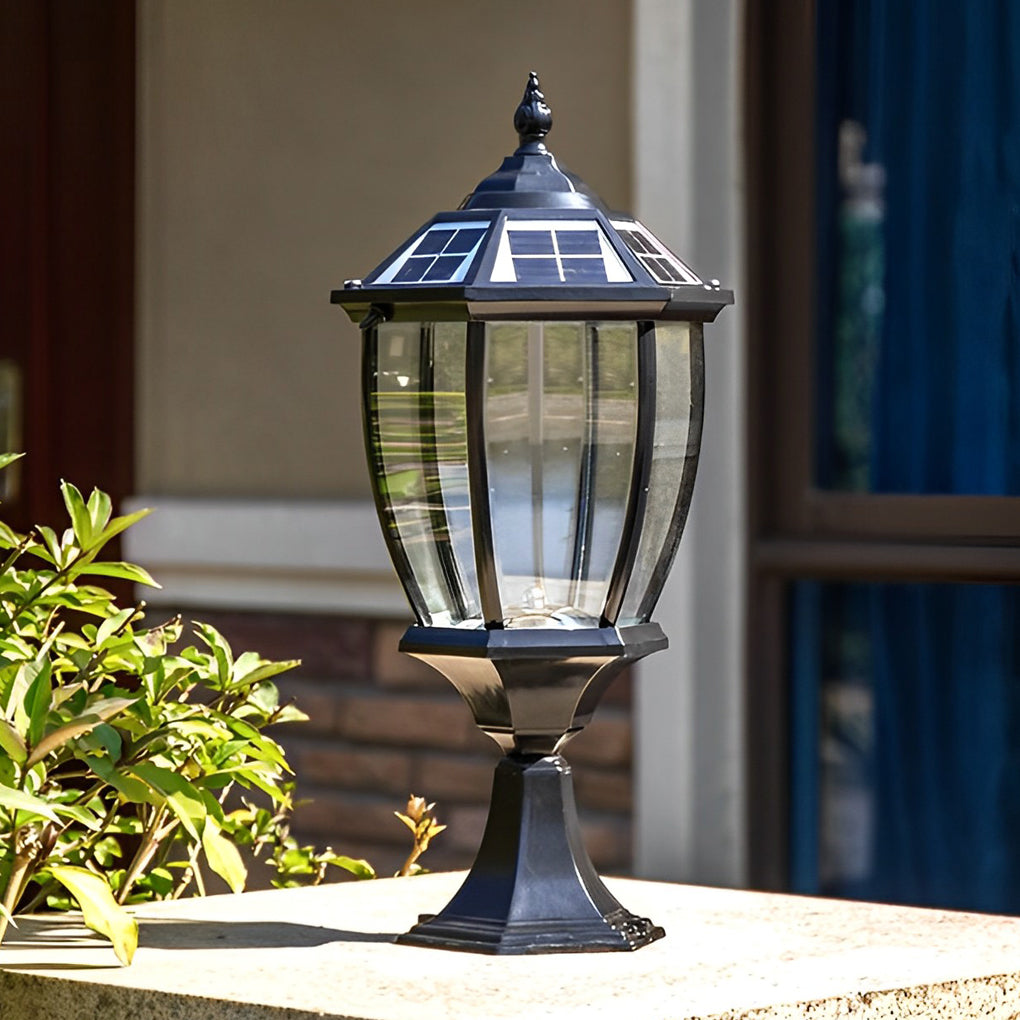 [Open-Box] Led Waterproof Black Vintage Outdoor Solar Fence Post Lights with Remote