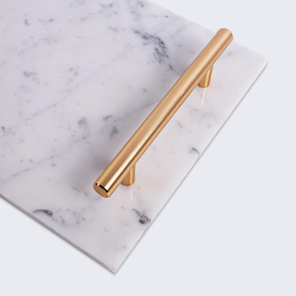 Marble Breakfast Tray Serving Tray with Gold Handles White Rectangle