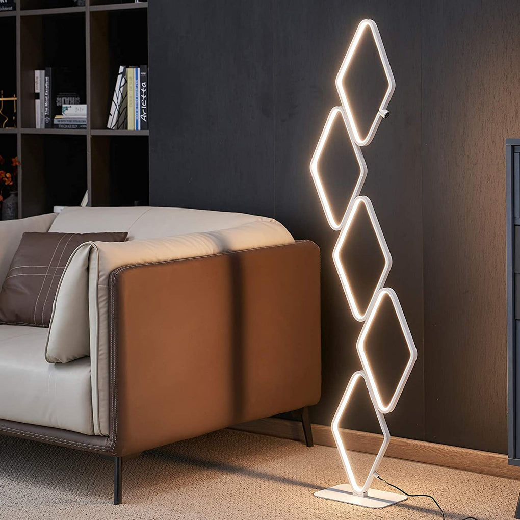 5 Rhombic Rings Touch Three Step Dimming LED Modern Floor Lamps Tall Lamp