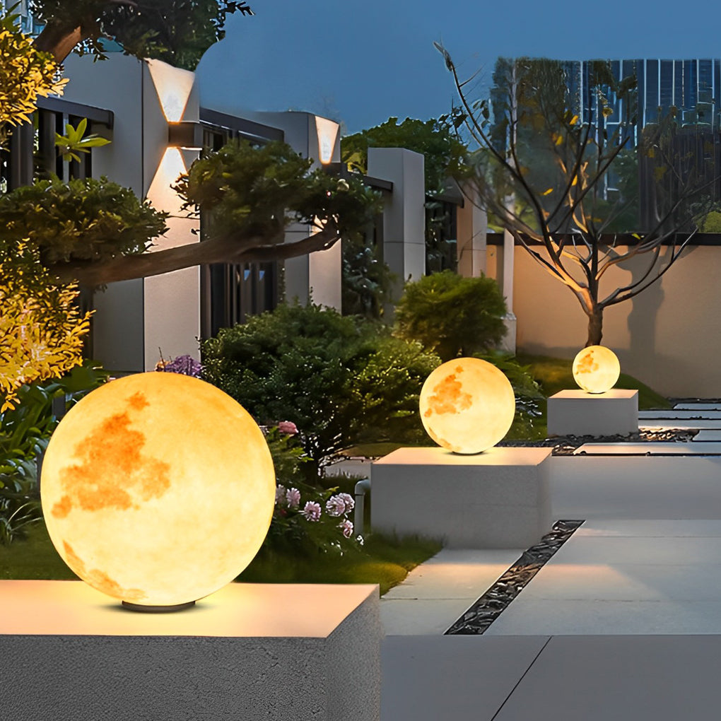 Waterproof LED Round Ball Moon Modern Solar Post Caps Lights with Remote - Dazuma