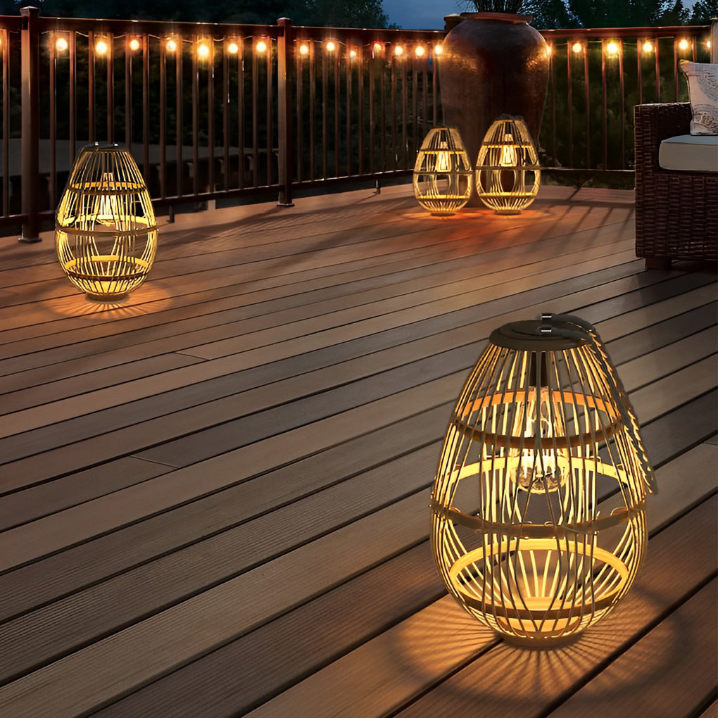 Portable Rattan Wood LED Waterproof Modern Solar Garden Lights Lawn Lamp