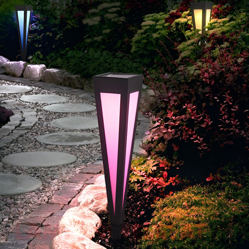 Adjustable RGB Solar LED Pathway Light Square Top & Conical Base Outdoor Lawn Lighting