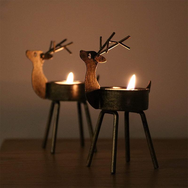 6 - Piece Metal Reindeer Tea Light Candle Holder Set Christmas Table Decorations