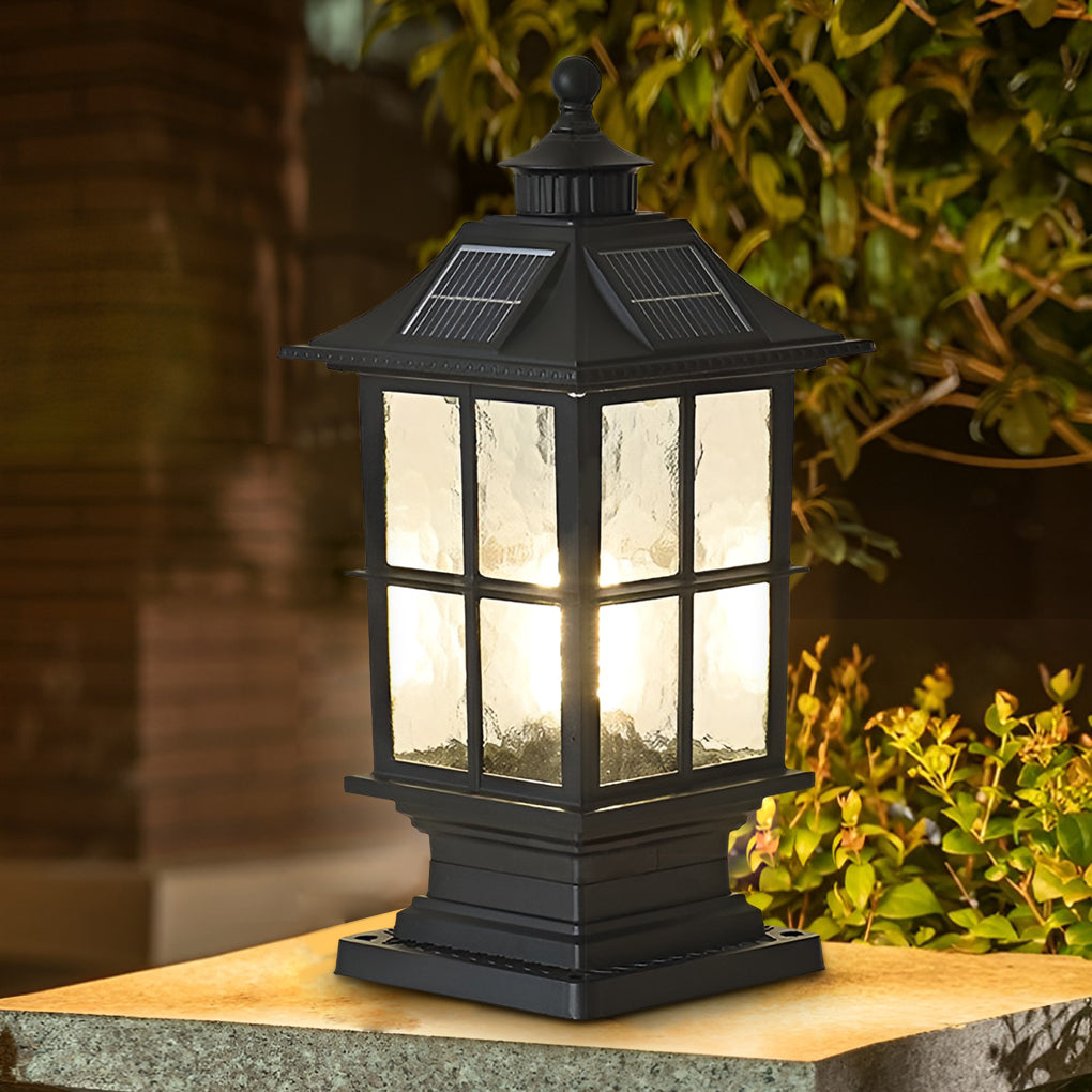 Waterproof Dimming LED Black Modern Solar Post Caps Light with Remote Control - Dazuma