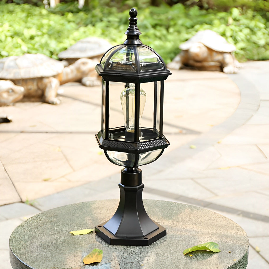Elegant Black Retro Outdoor Post Lights Waterproof Metal and Glass Fence Lighting