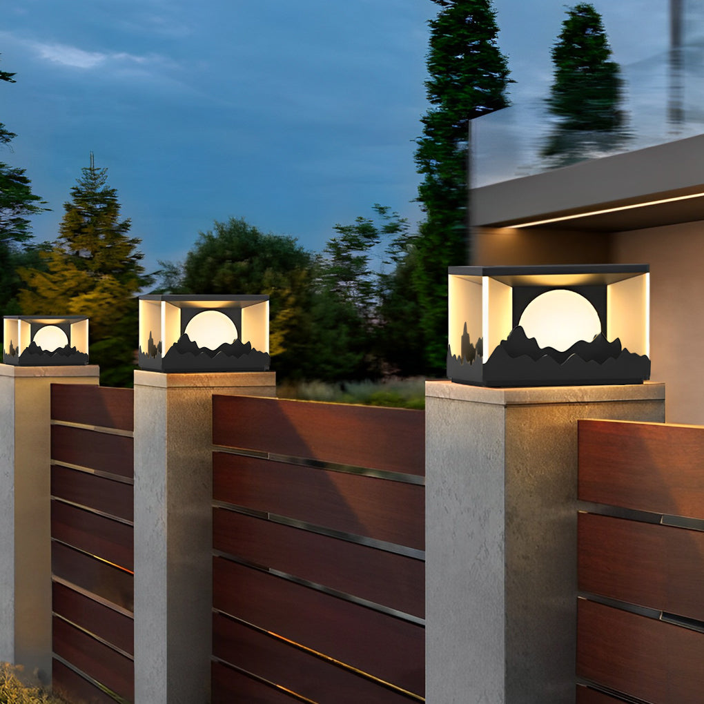 Mountain Scenery Design Waterproof LED Modern Solar Fence Post Lights - Dazuma