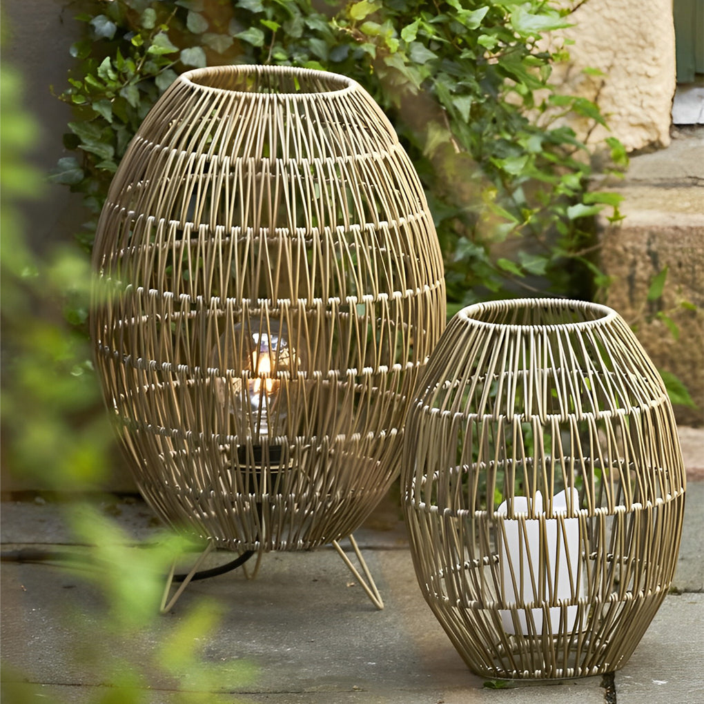 Elegant Handmade Rattan Oval Cage Outdoor Floor Lamp