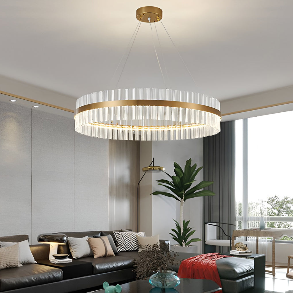 Round Electroplated Metal Crystal 3 Step Dimming LED Nordic Chandelier