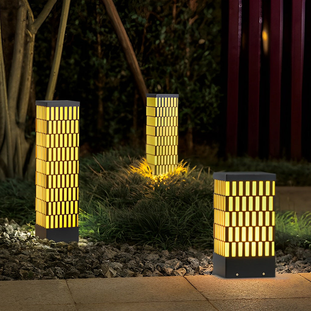 Grid-Designed LED Black Outdoor Lawn Lamp Modern Waterproof Landscape Bollard Lights