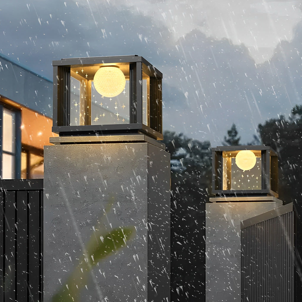 Square Crystal Glass Ball LED Waterproof Solar Lights Fence Post Lamp