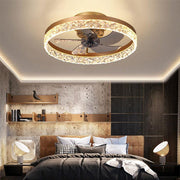 5 - Blade Circular Iron Rustic Flush Mount Ceiling Fan With LED Bulbs Remote Control