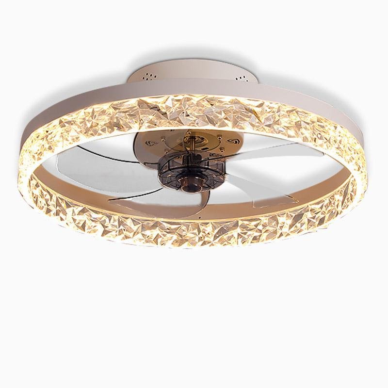 5-blade fan light product image showing gold finish crystal ceiling fan.