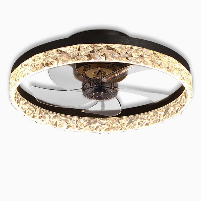 5-blade fan light product view showing transparent blades and crystal surround.