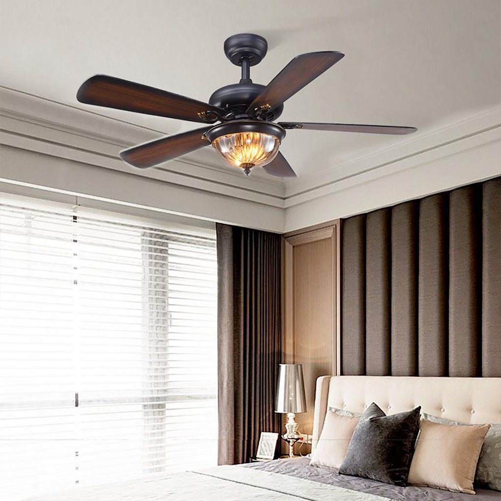 Classic Nordic 5 Wood Blades Farmhouse Ceiling Fan with Light and Remote Fandelier Bedroom Flush Mount Ceiling Fans with Chandelier for Living Room - Dazuma