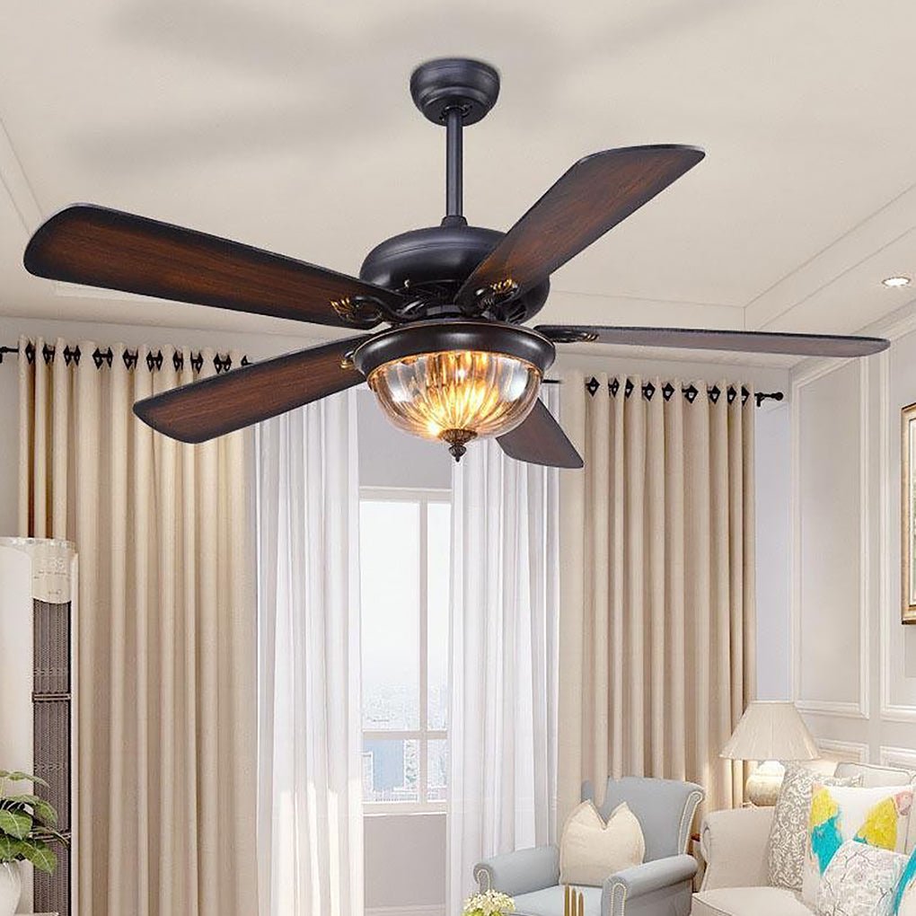 5 - blade Farmhouse Style Ceiling Fan with Lights and Remote for Bedroom
