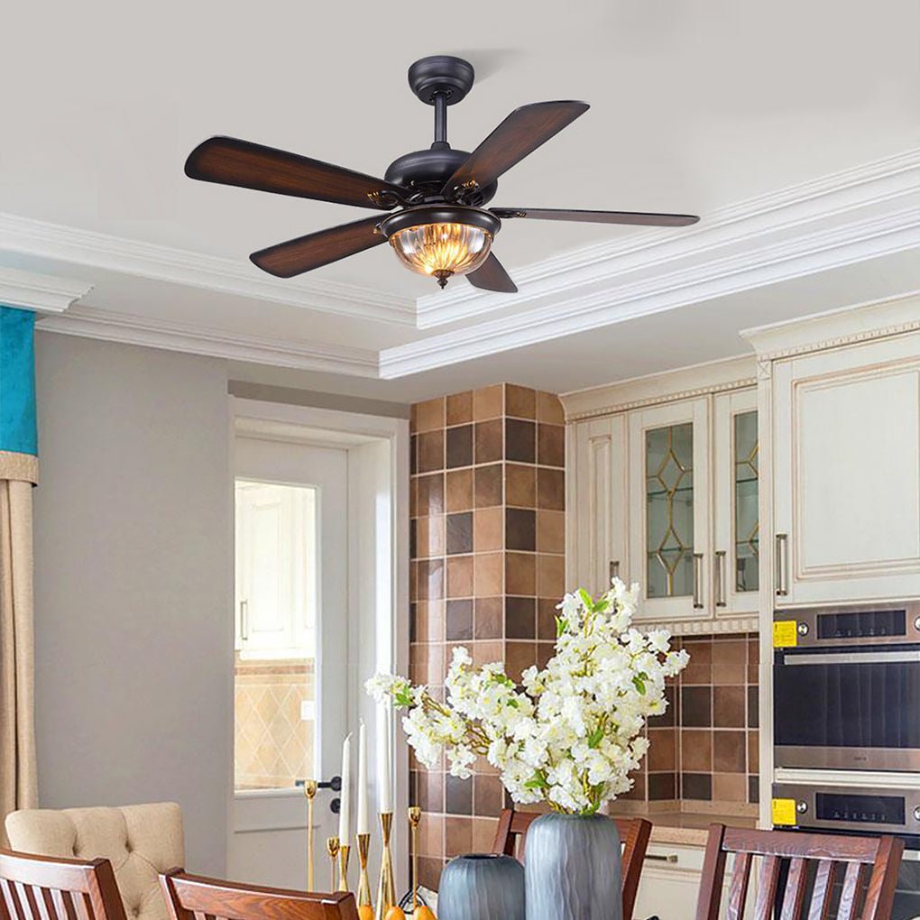 5 - blade Farmhouse Style Ceiling Fan with Lights and Remote for Bedroom