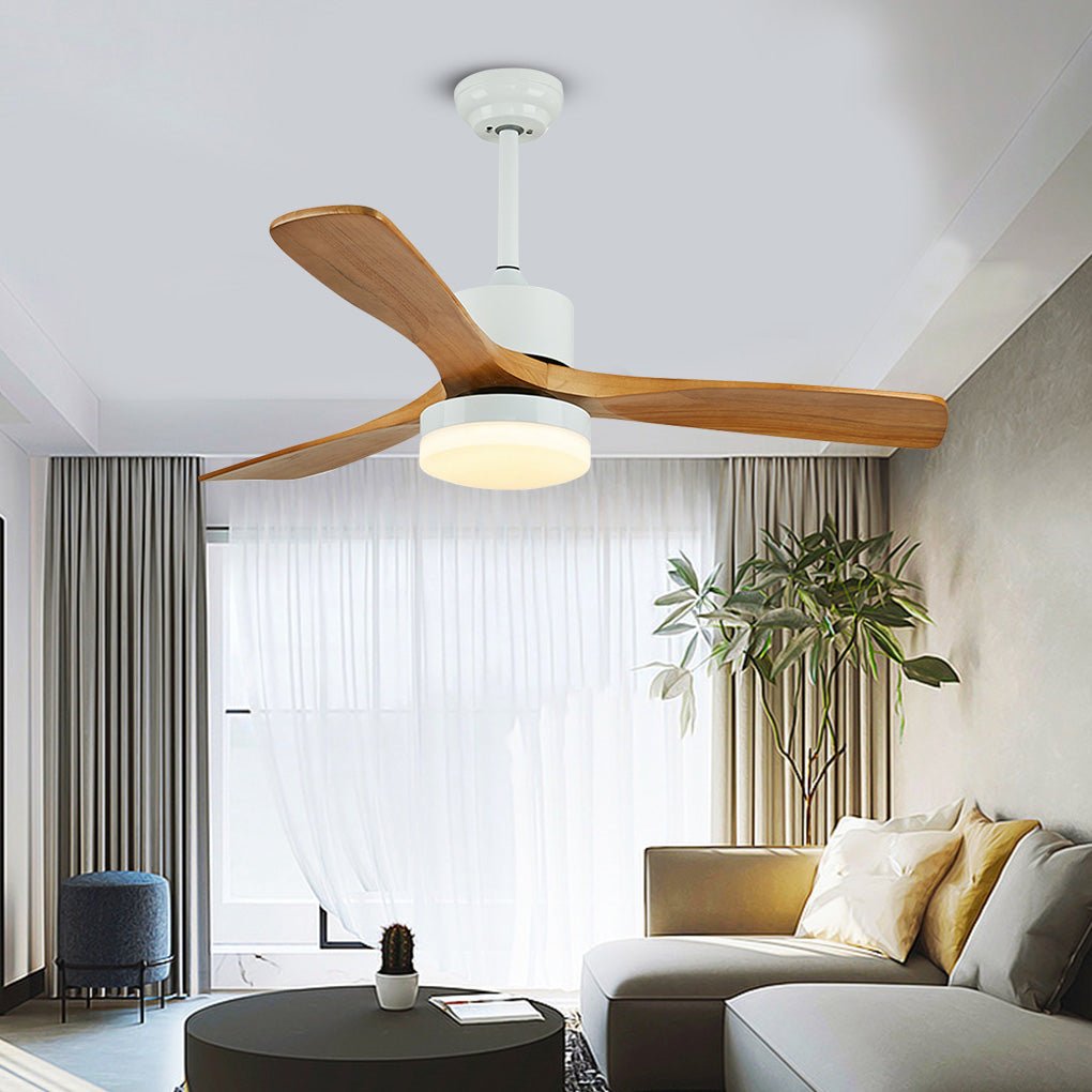 52 Inches Nordic Minimalist Solid Wood Household LED Ceiling Fan Lamp for Living Room - Dazuma