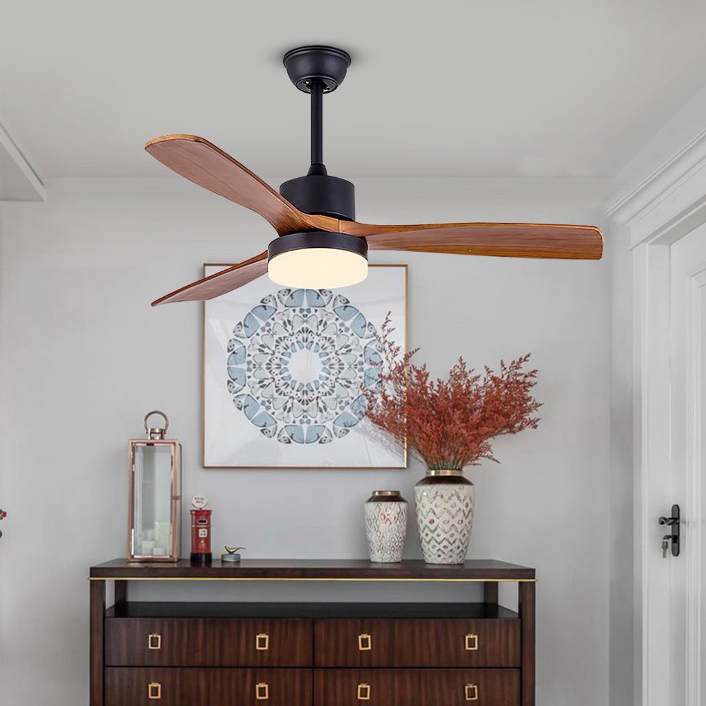 52 Inches Nordic Minimalist Solid Wood Household LED Ceiling Fan Lamp for Living Room