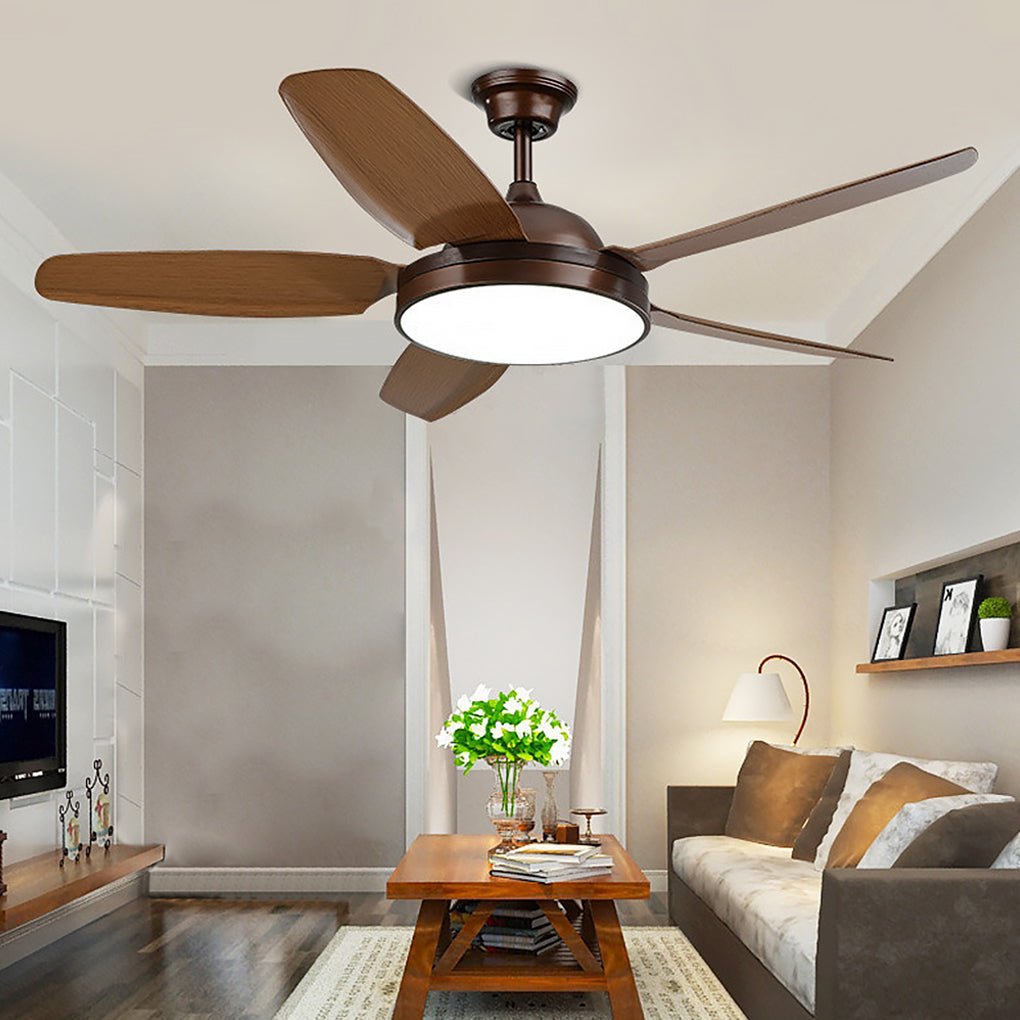 52 Inches Variable Frequency Dimming Remote Control Led Wood Blades Ceiling Fan Light - Dazuma