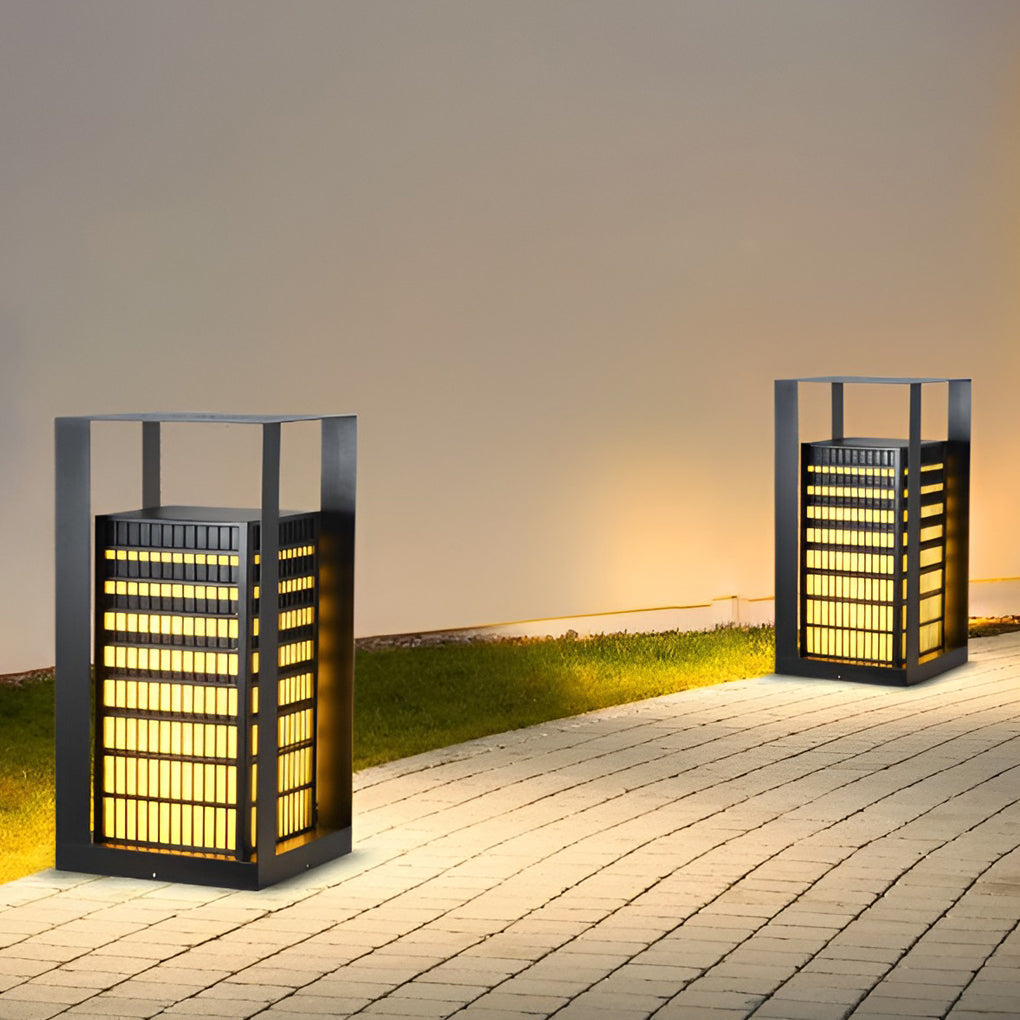 Black Industrial LED Outdoor Pathway Lantern - Building-Inspired Cuboid Design