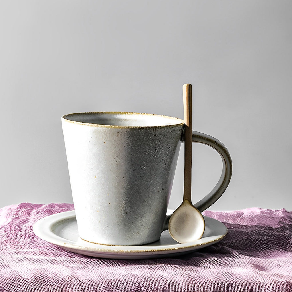 White Tapered Stoneware Mug Coffee Cup Teacup and Saucer - Dazuma