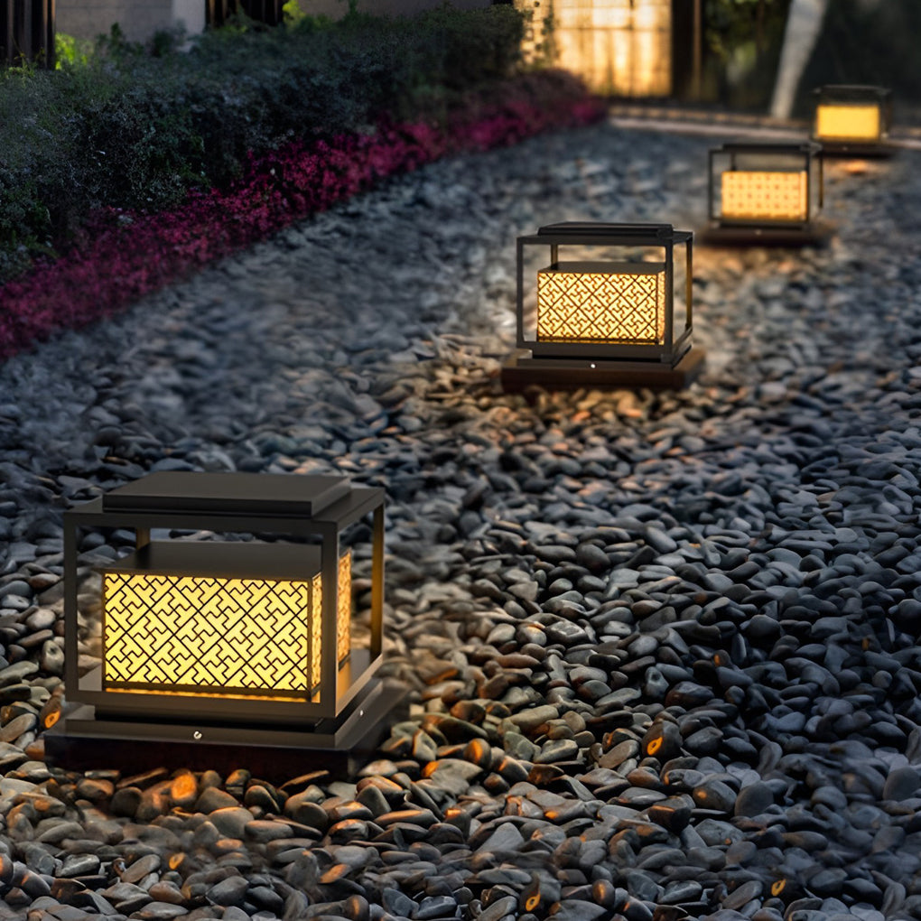 Square Waterproof Modern Solar Outdoor Fence Post Lights Pillar Light - Dazuma