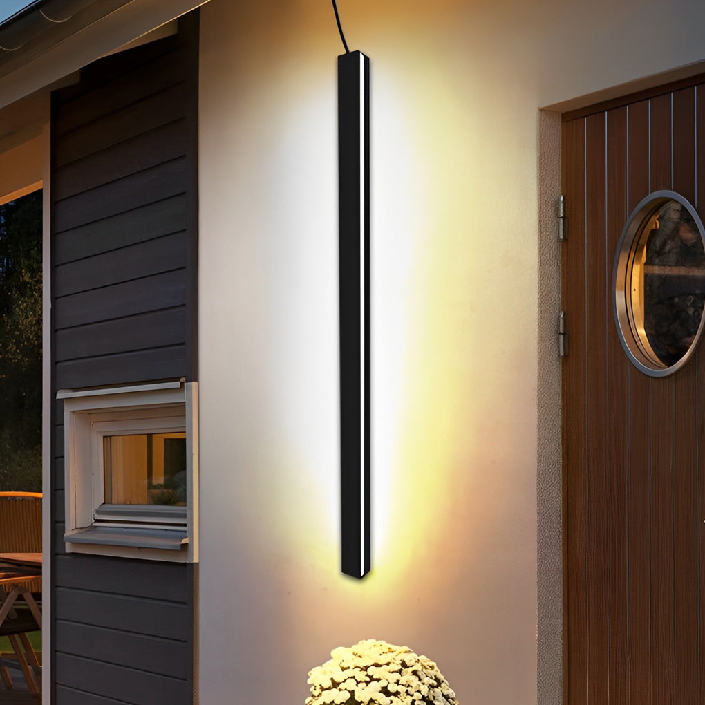 Minimalist Long Linear LED Waterproof Black Modern Solar Wall Sconce Lighting