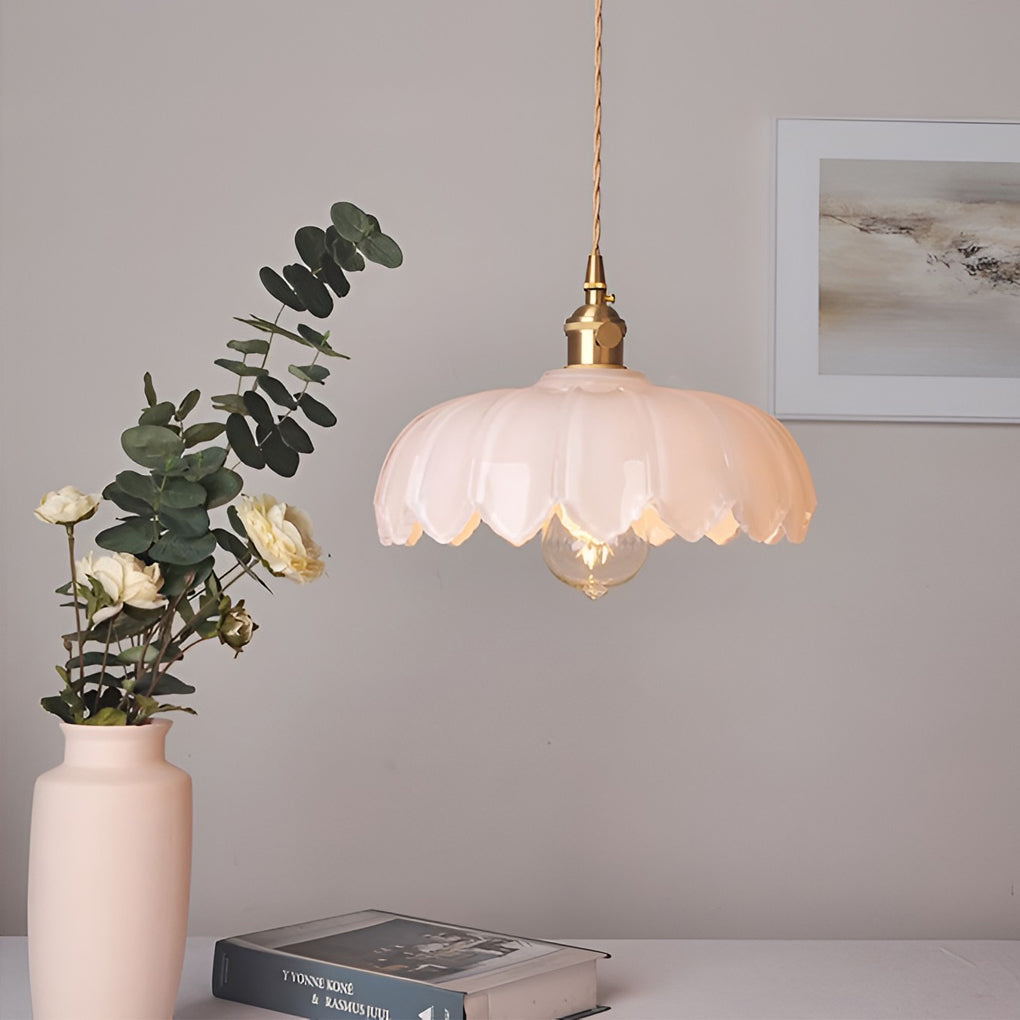 Retro Flower Glass Brass Nordic Kitchen Pendant Lighting Chandelier - Dazuma