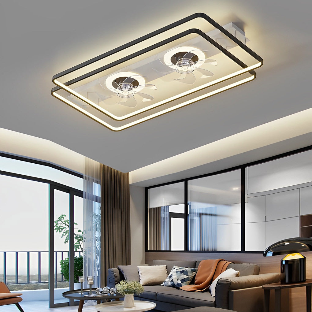 Creative Rectangular 3 Step Dimming Nordic Bladeless Ceiling Fan Lamp with 2 Fans - Dazuma