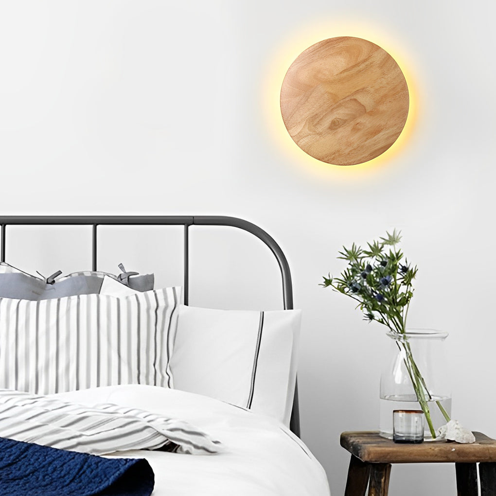 Round Oval Creative LED Wood Nordic Bedside Wall Lamp Wall Sconce Lighting