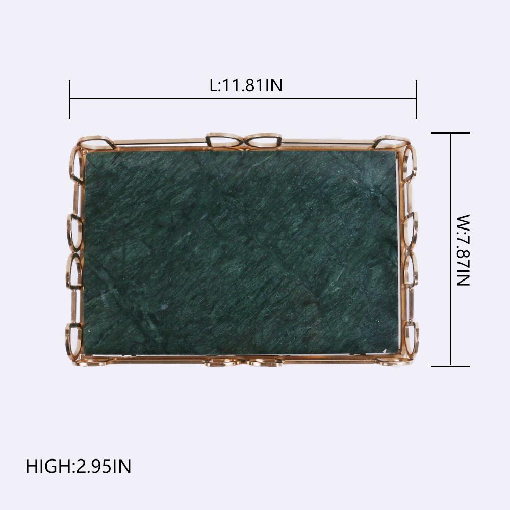 Marble Vanity Tray for Bathroom Counter with Gold Holder Green Rectangle