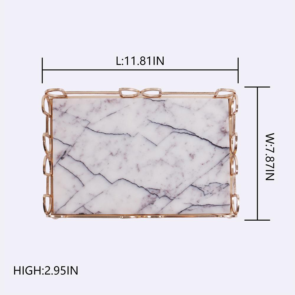 Marble Trinket Vanity Perfume Tray with Gold Holder White Rectangle