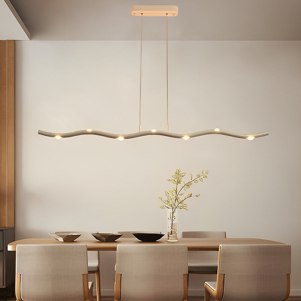 Long Strip Waves Branches Stepless Dimming LED White Modern Chandelier