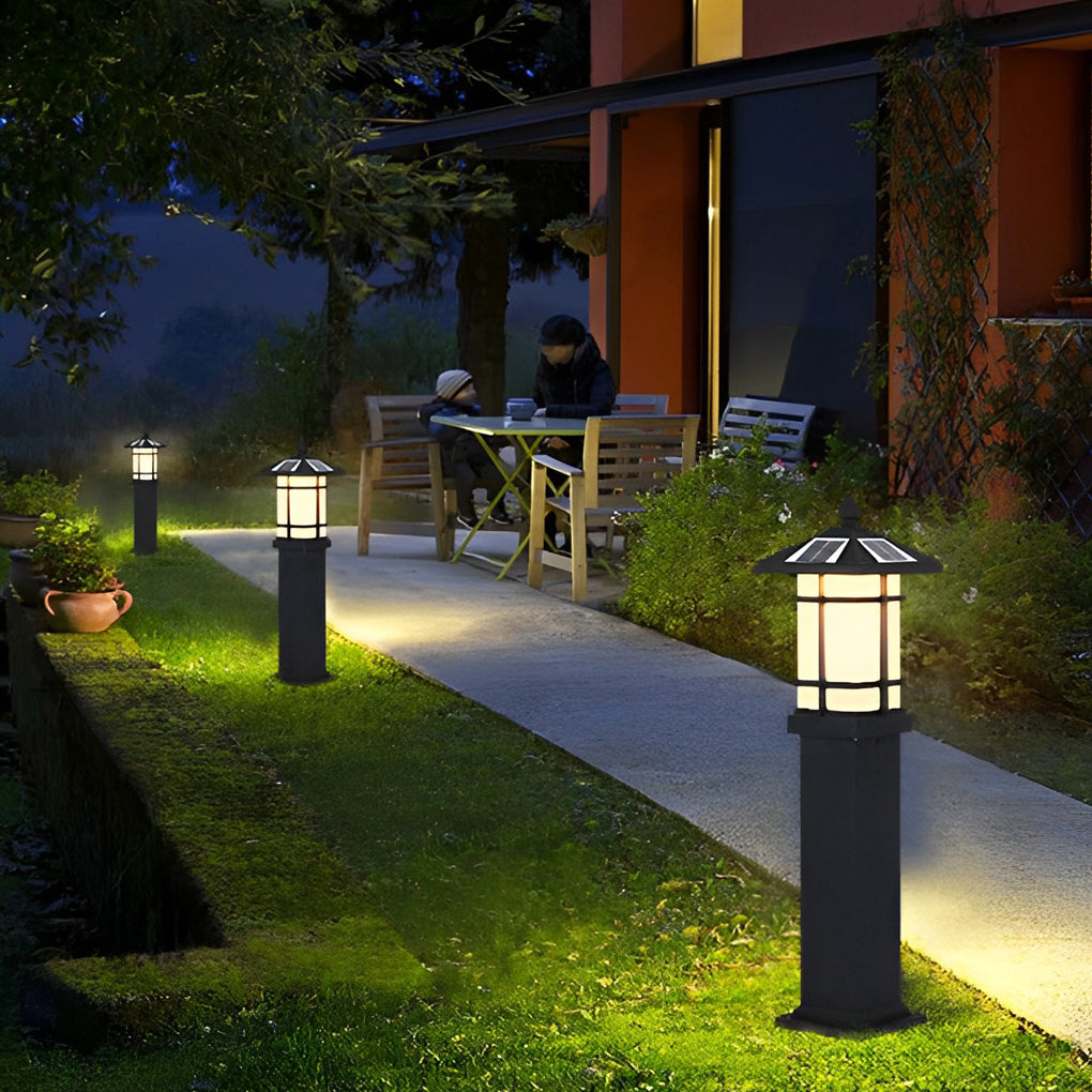 Modern Solar LED Bollard Lights with Ancient Asian Style Top Waterproof Outdoor Light