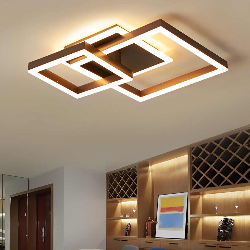 Square Overlapping LED Aluminum Brown Modern Ceiling Light Fixture