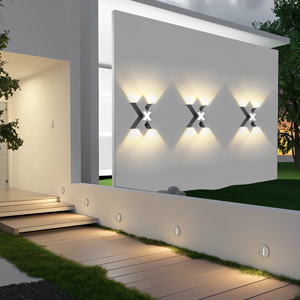 X Shape Creative Waterproof LED Black Modern Outdoor Wall Lamp Exterior Lights
