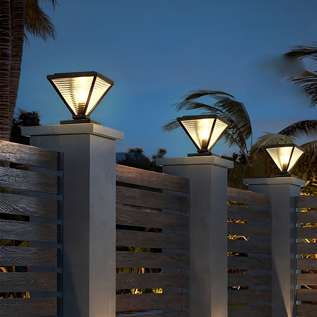 Simple Geometric Shape Waterproof Black Modern Solar Fence Post Lights